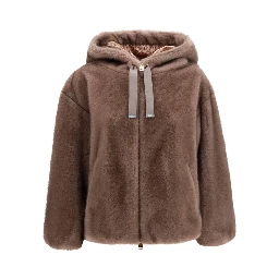 Brown Polyester Full-Length Jacket