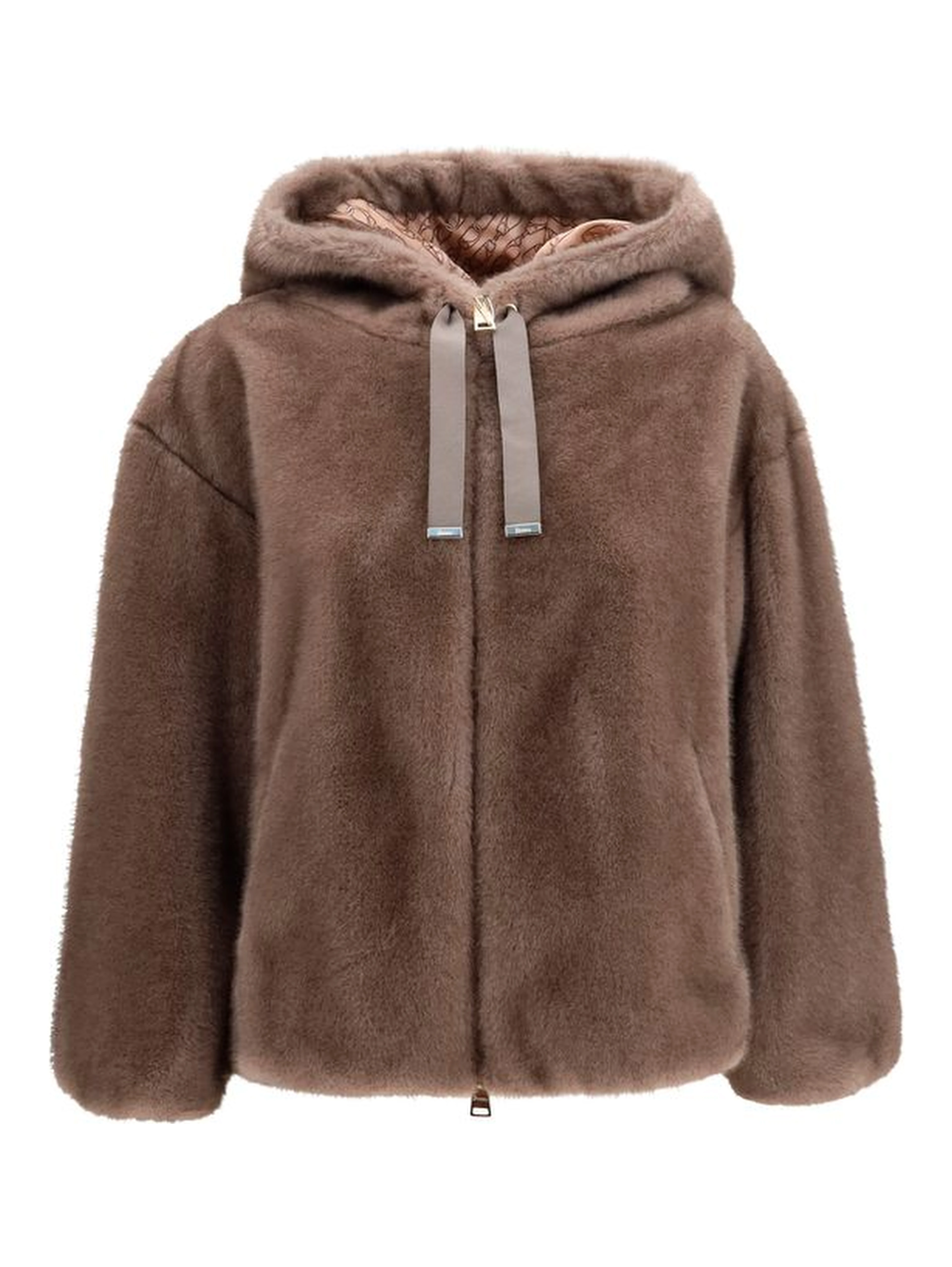 Brown Polyester Full-Length Jacket