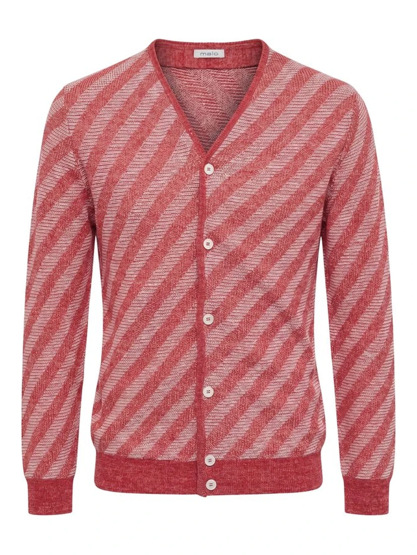 Red Linen Men Cardigan