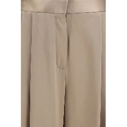 Beige Silk Casual Pants