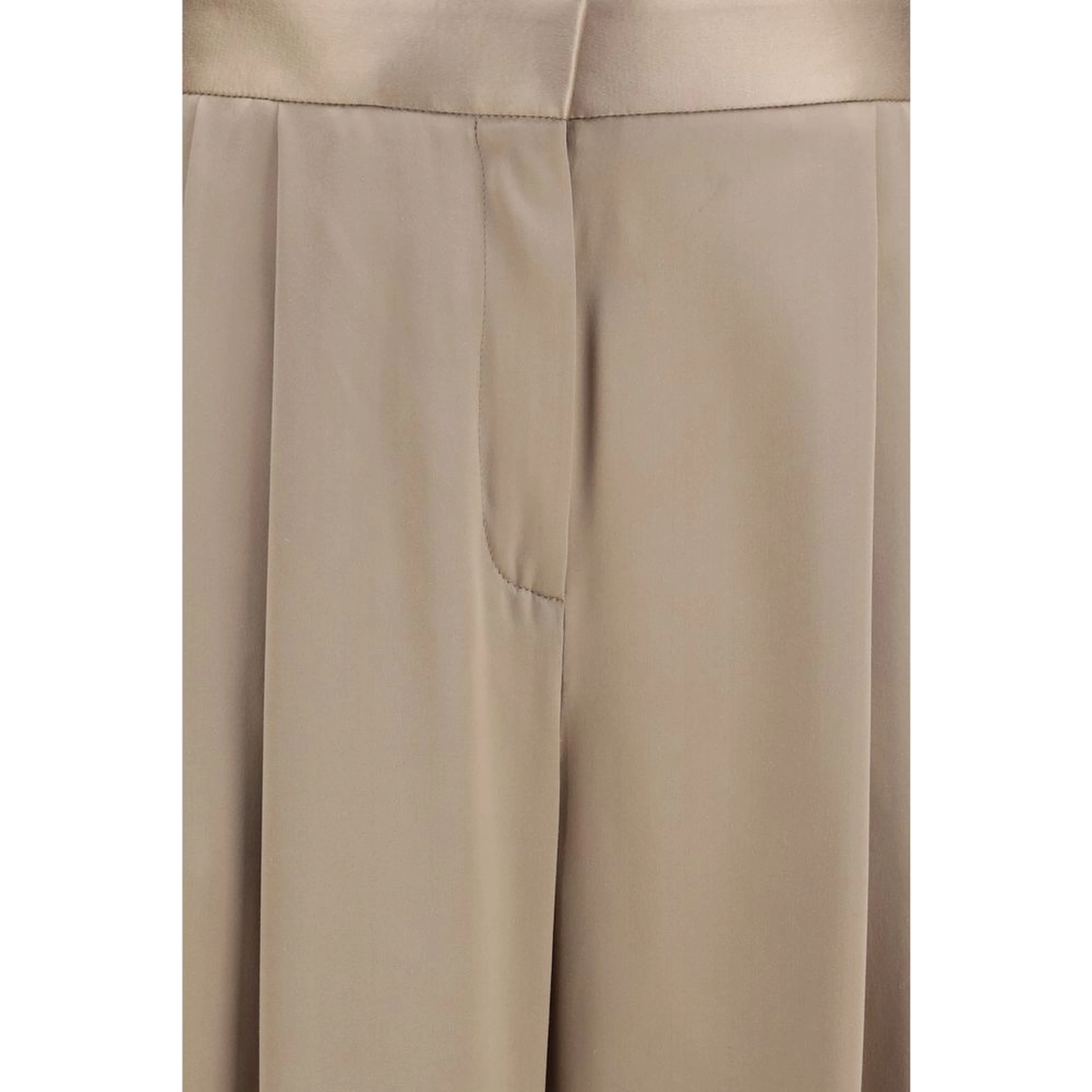 Beige Silk Casual Pants