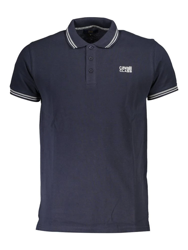 Blue Cotton Men Polo Shirt