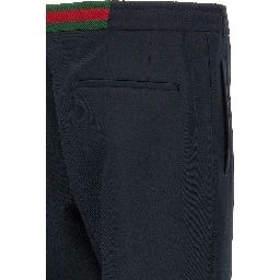 Blue Polyester Casual Pants