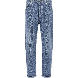 Blue Cotton Straight-Leg Jeans