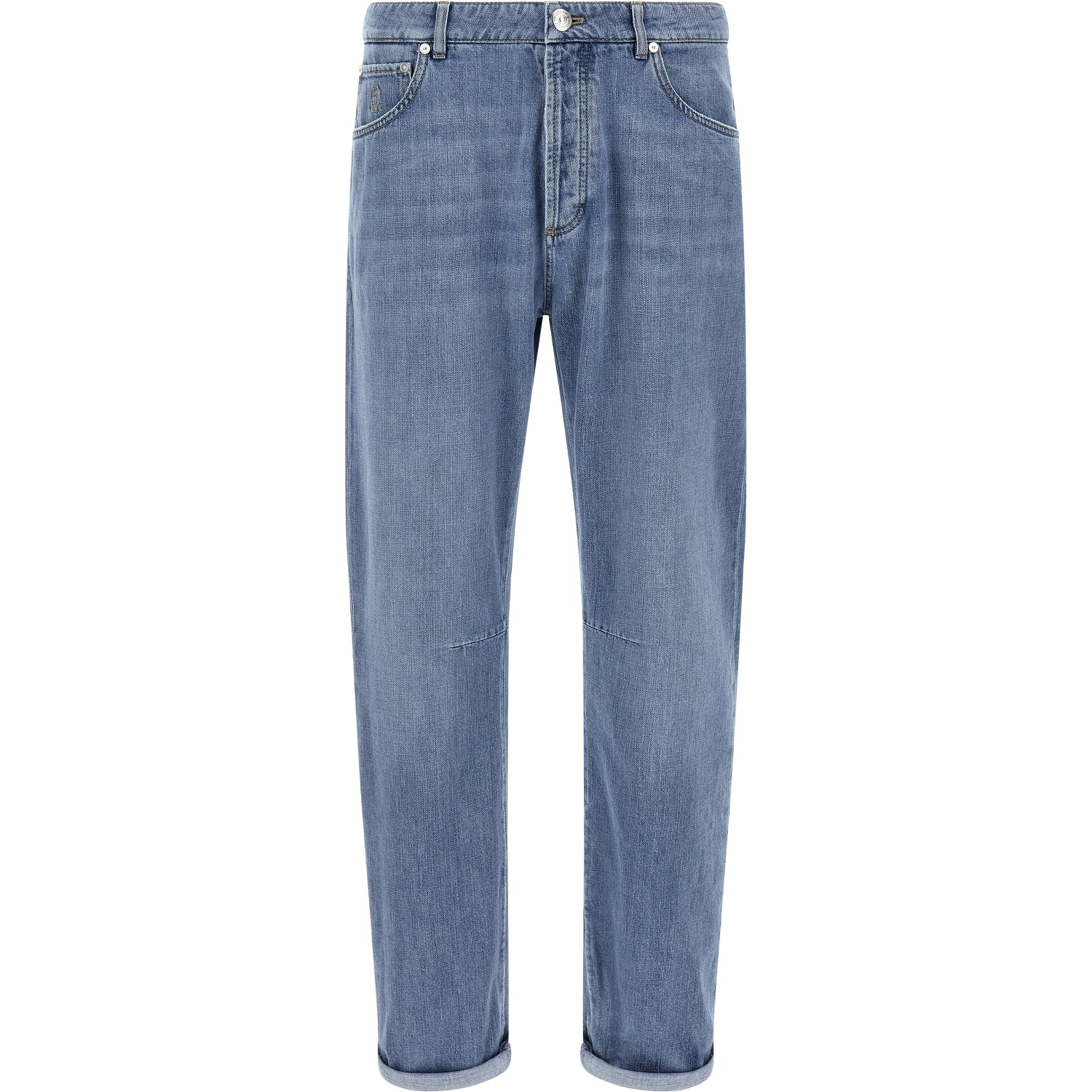 Blue Cotton Straight-Leg Jeans