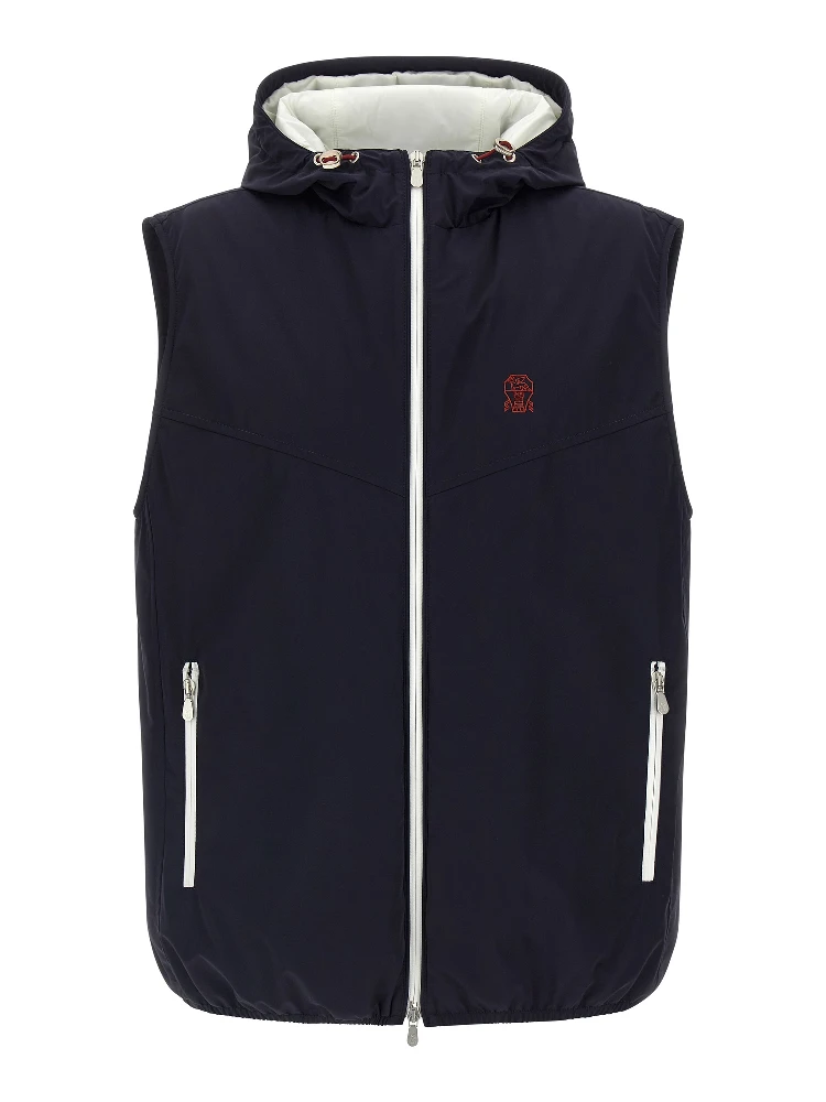 Blue Polyamide Sleeveless Jacket
