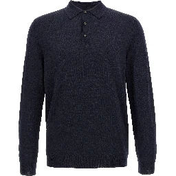 Blue Virgin Wool Polo Shirt