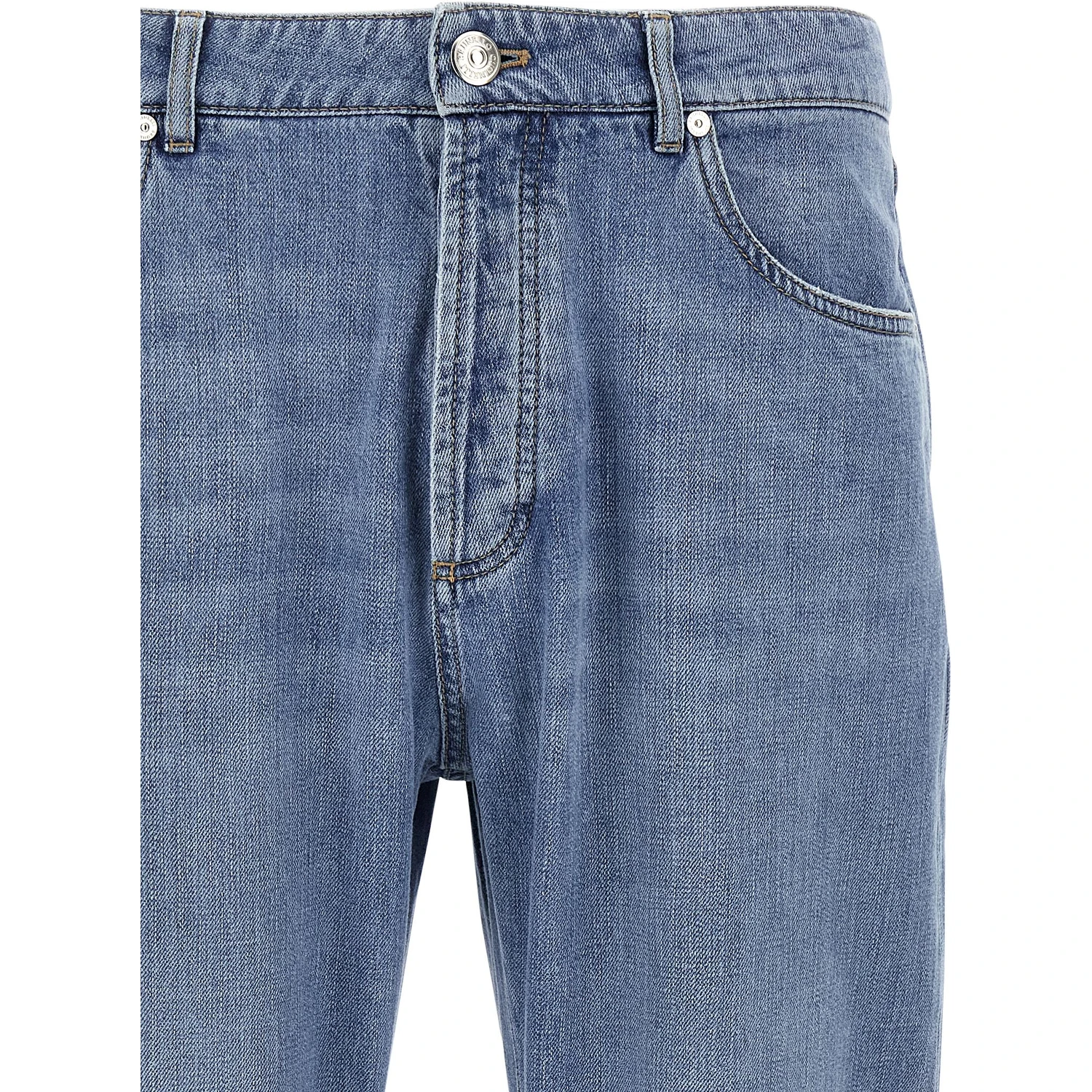 Blue Cotton Straight-Leg Jeans