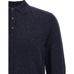 Blue Virgin Wool Polo Shirt