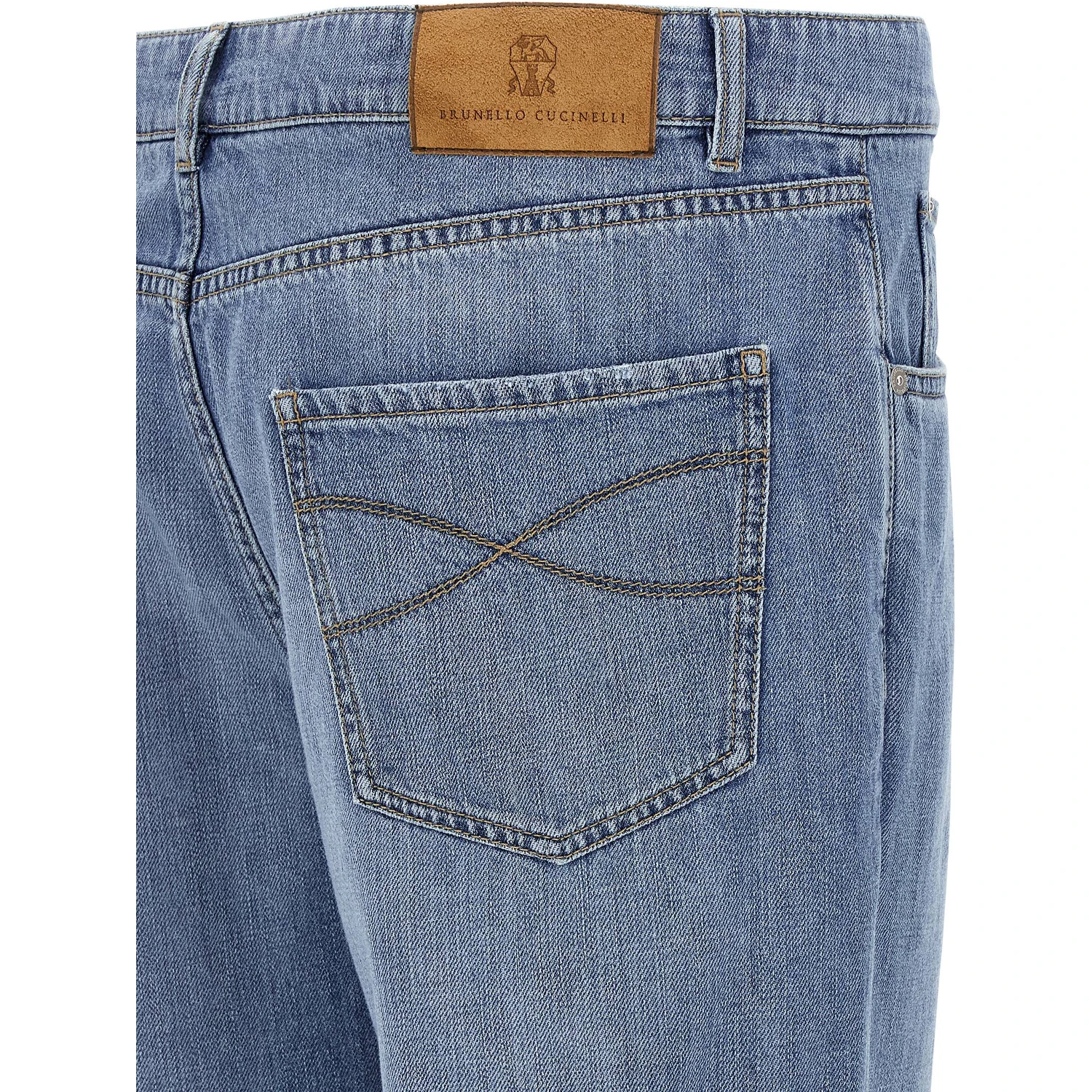 Blue Cotton Straight-Leg Jeans