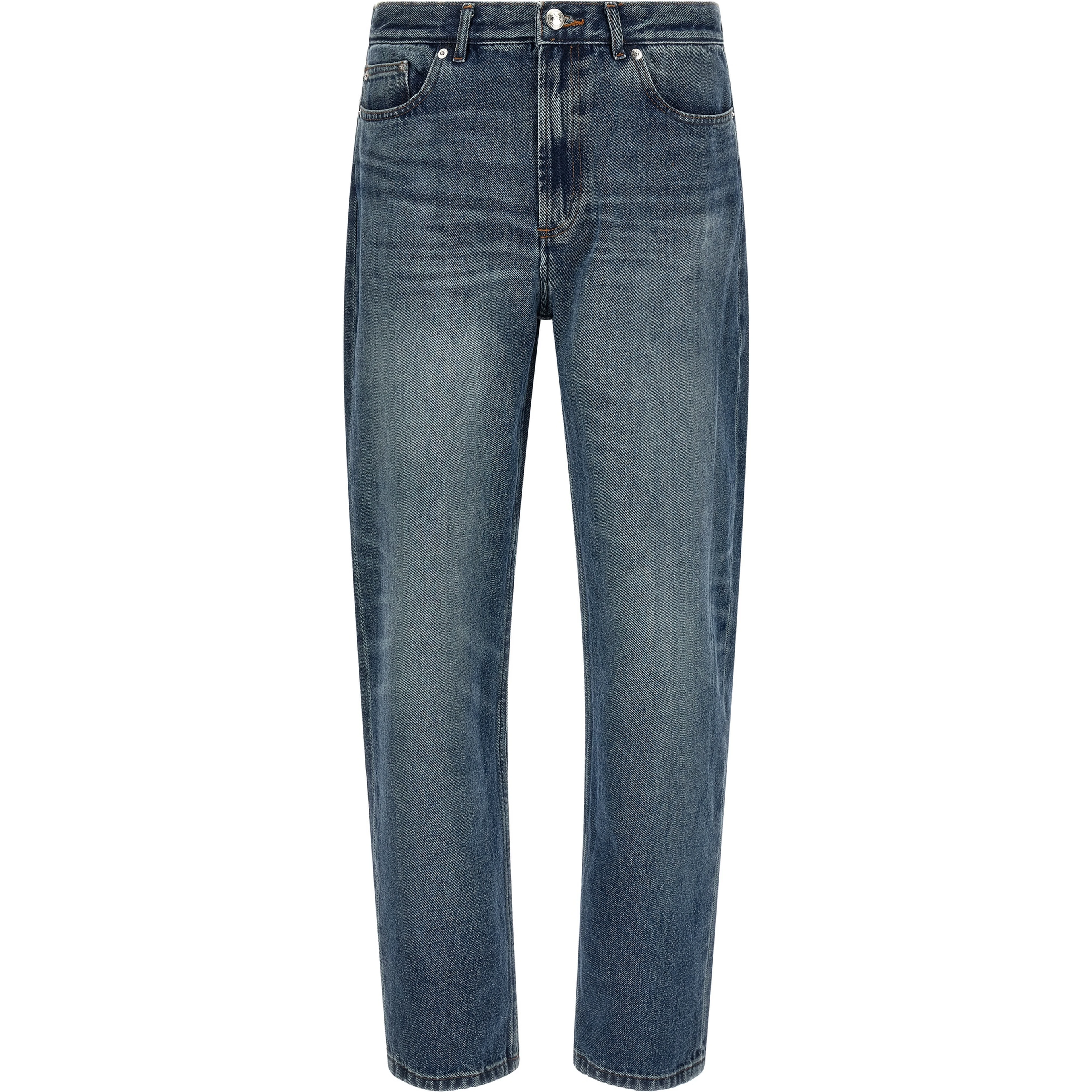 Blue Cotton Straight-Leg Jeans