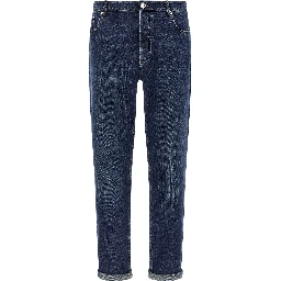 Blue Cotton Straight-Leg Jeans