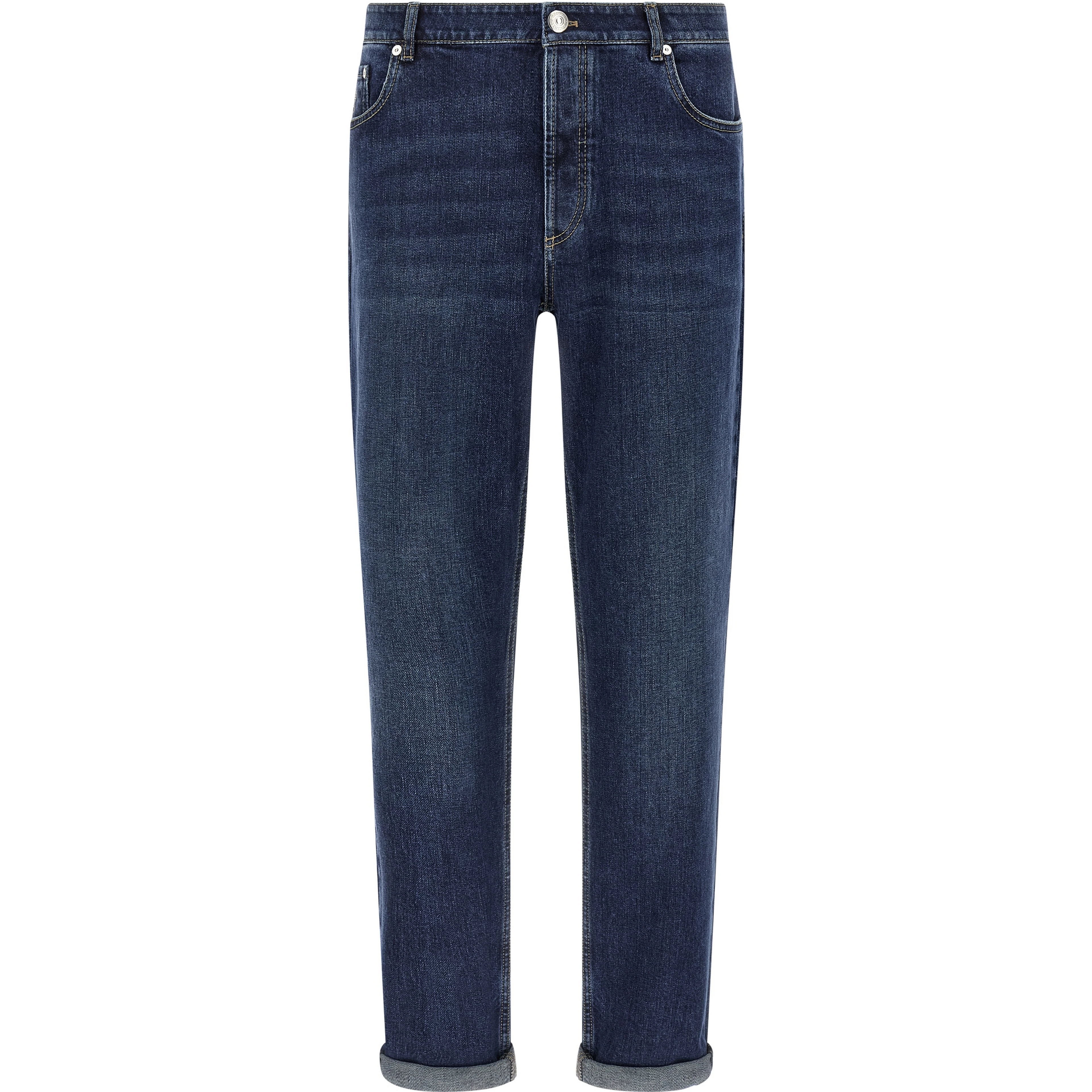 Blue Cotton Straight-Leg Jeans