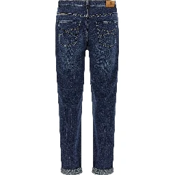 Blue Cotton Straight-Leg Jeans