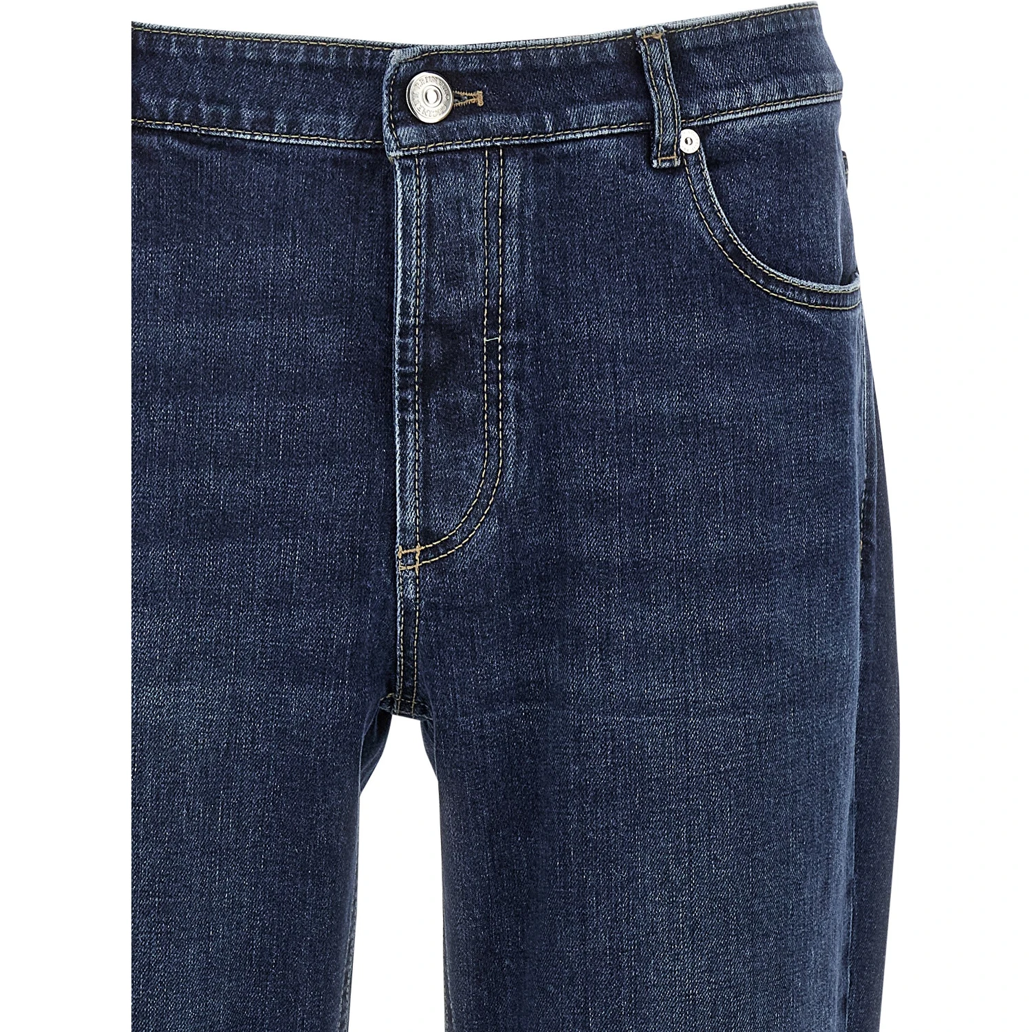 Blue Cotton Straight-Leg Jeans