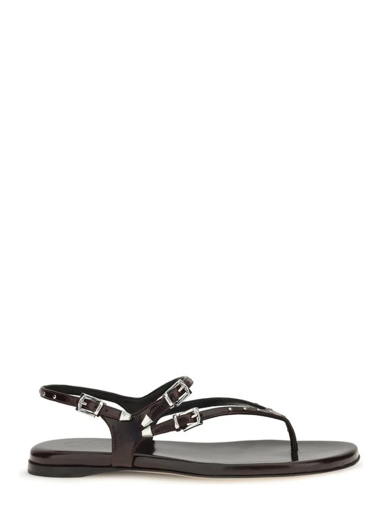 Black Calf Leather Bos Taurus Flat Sandals