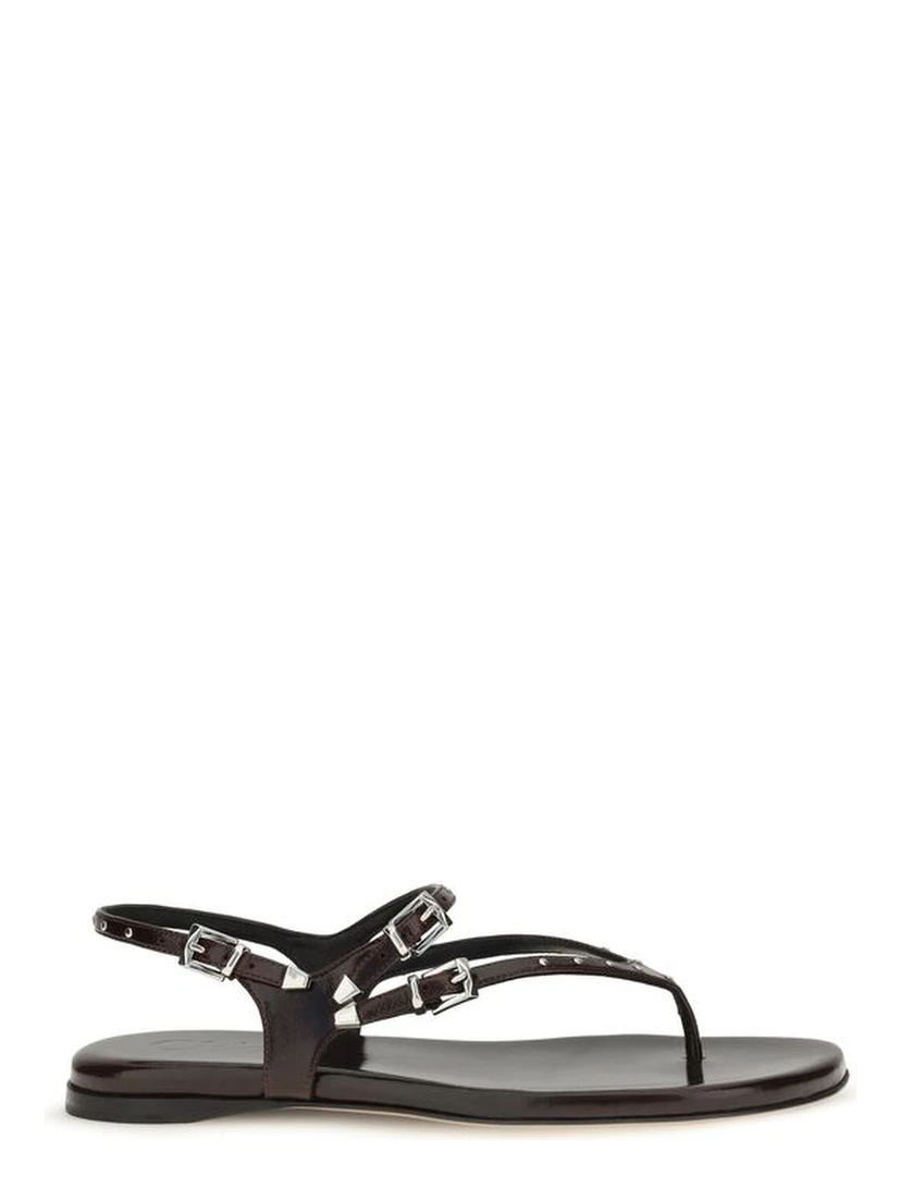 Black Calf Leather Bos Taurus Flat Sandals