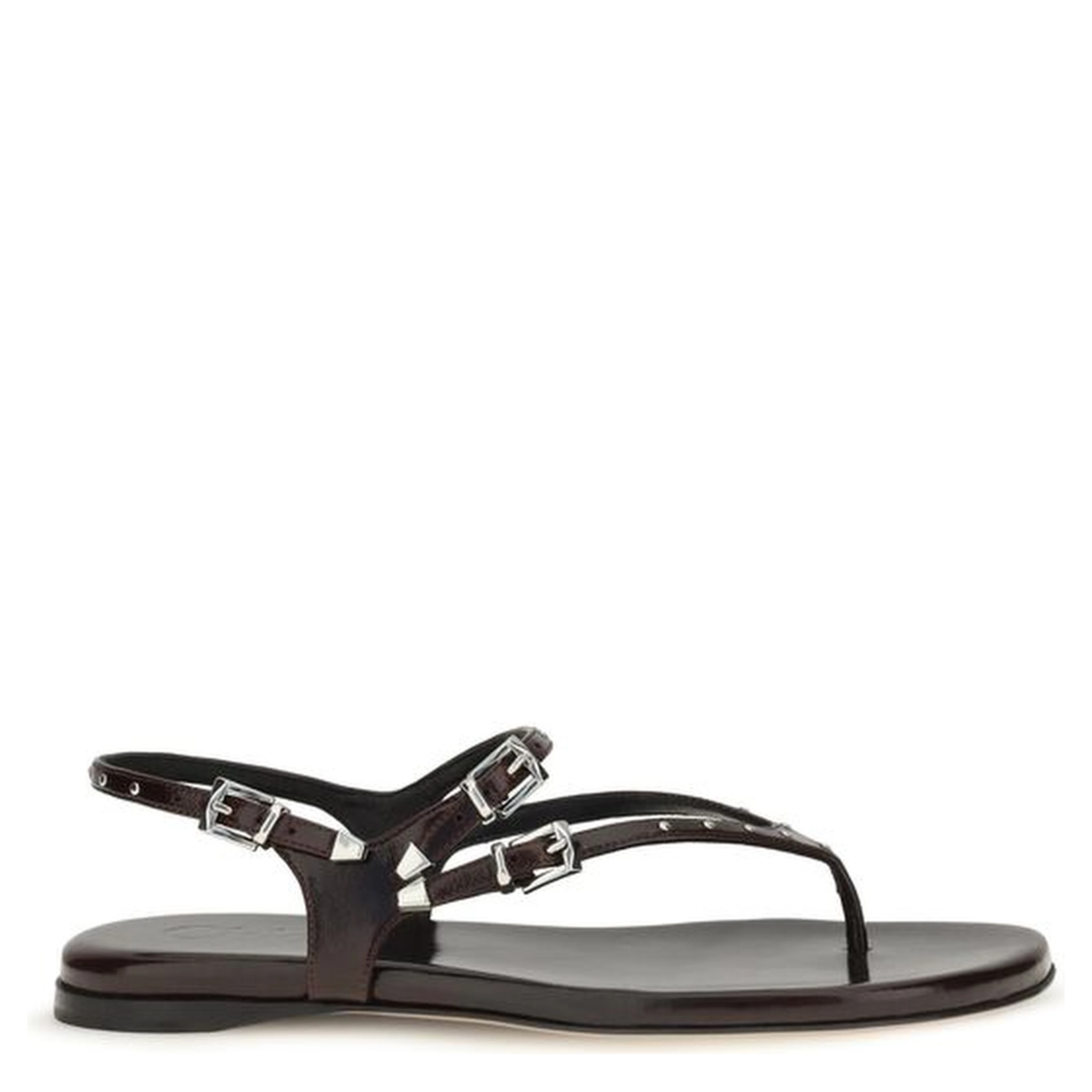 Black Calf Leather Bos Taurus Flat Sandals