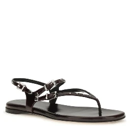 Black Calf Leather Bos Taurus Flat Sandals
