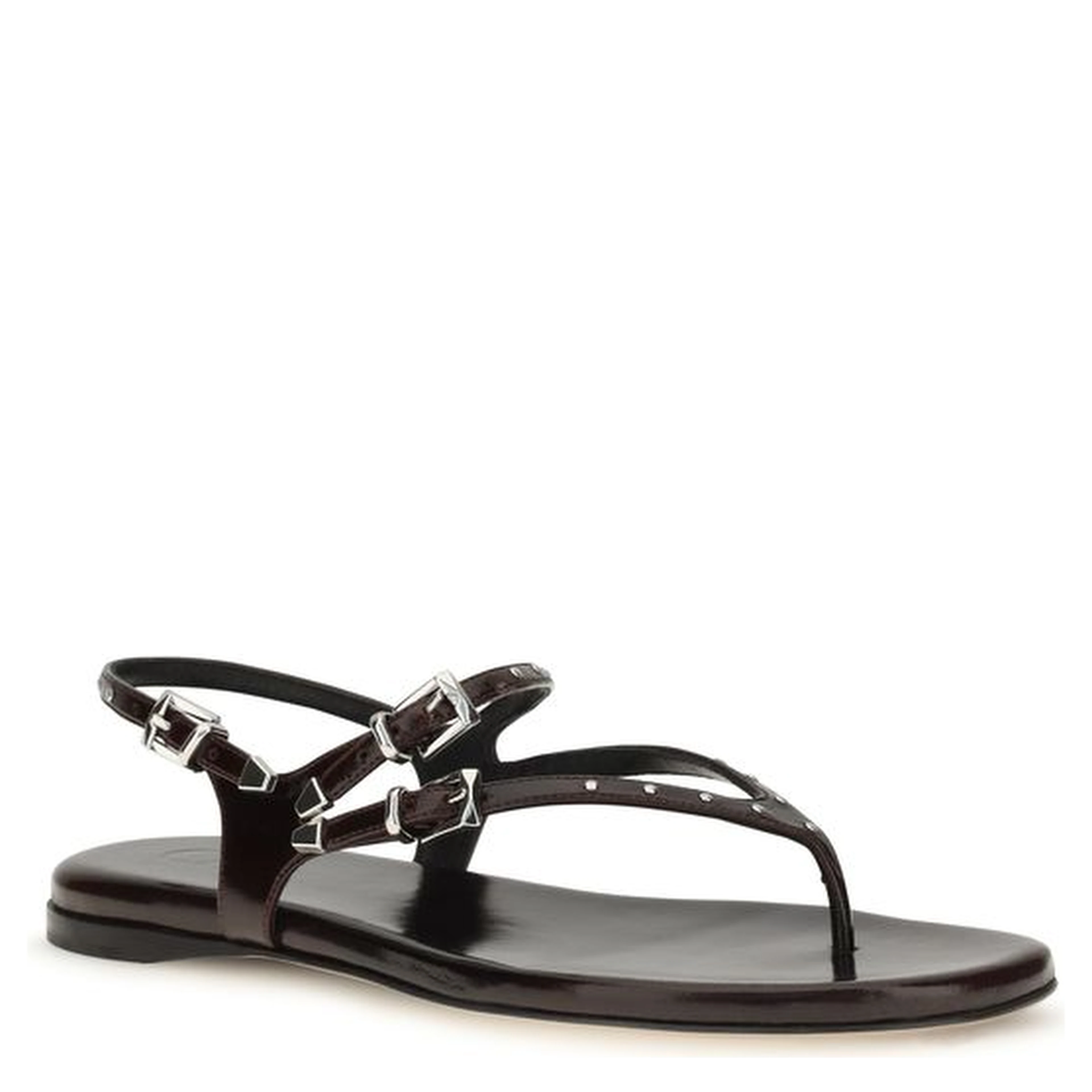 Black Calf Leather Bos Taurus Flat Sandals