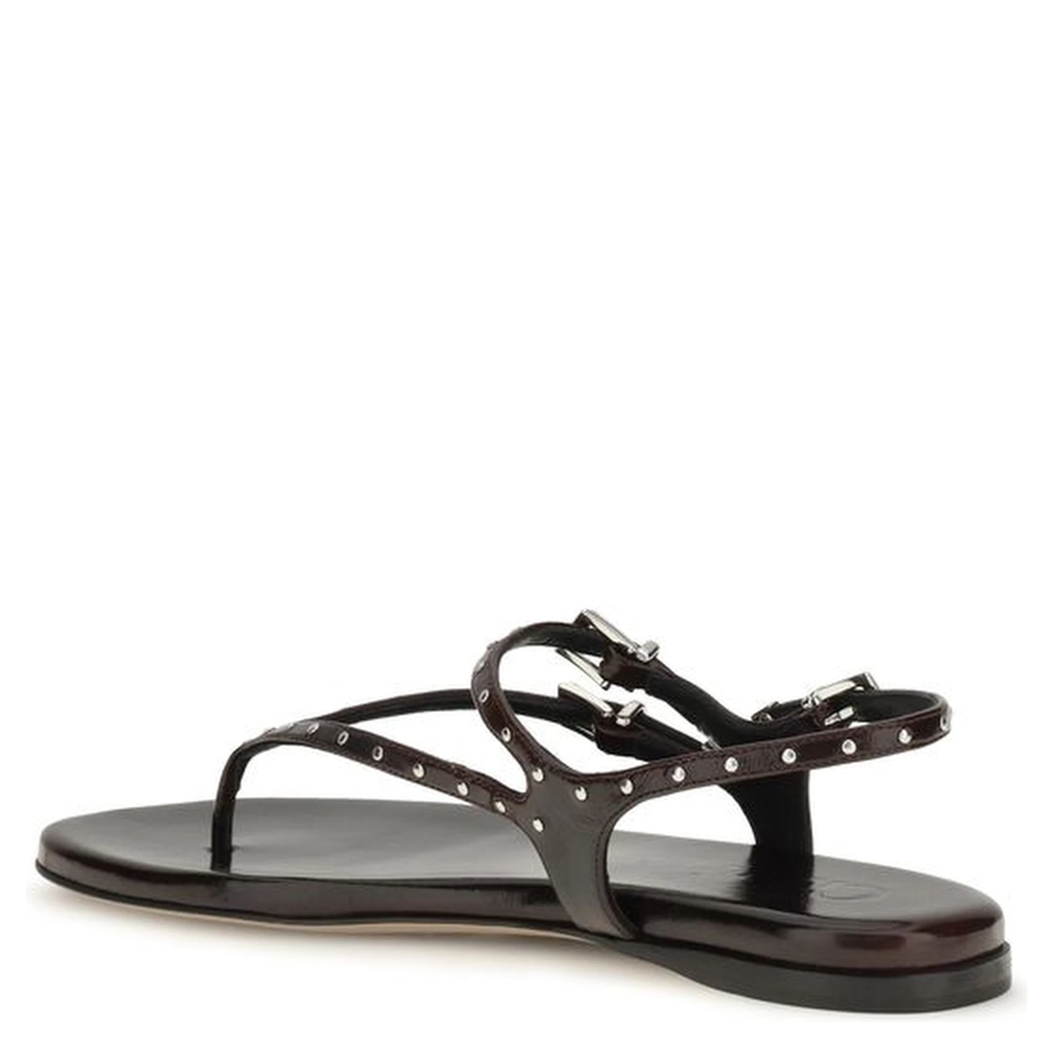 Black Calf Leather Bos Taurus Flat Sandals