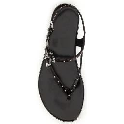 Black Calf Leather Bos Taurus Flat Sandals