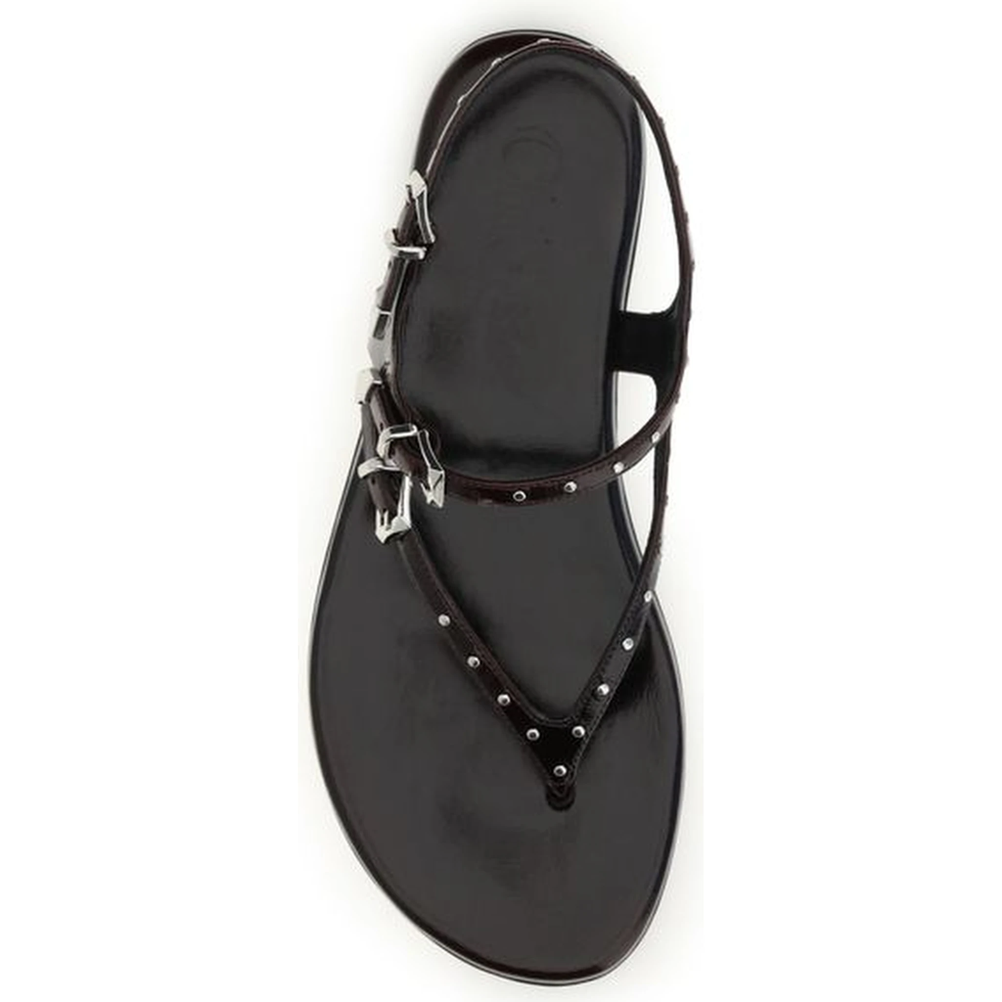 Black Calf Leather Bos Taurus Flat Sandals