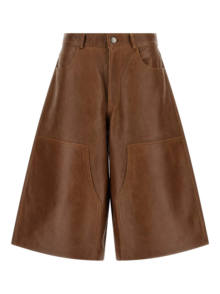 Brown Lambskin Bermuda Shorts