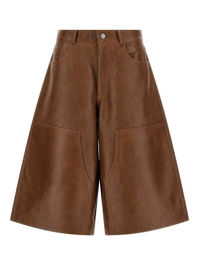 Brown Lambskin Bermuda Shorts