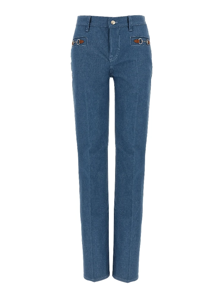 Blue Cotton Straight-Leg Jeans