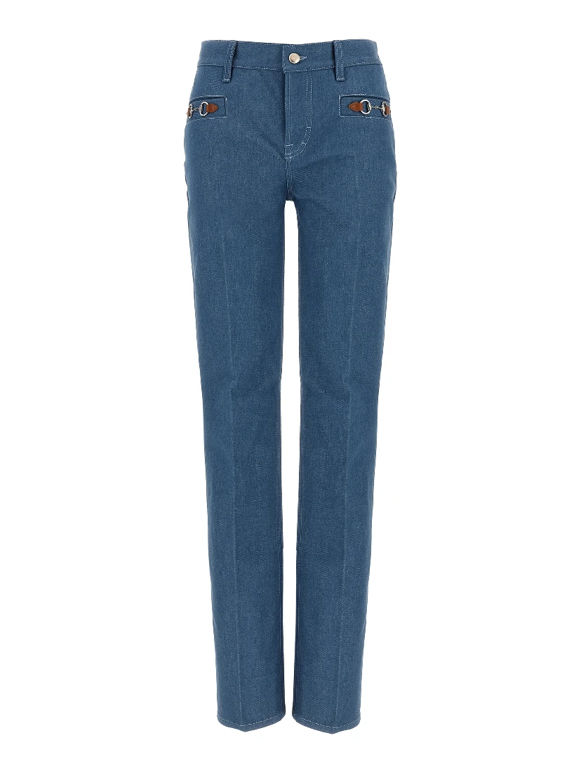 Blue Cotton Straight-Leg Jeans