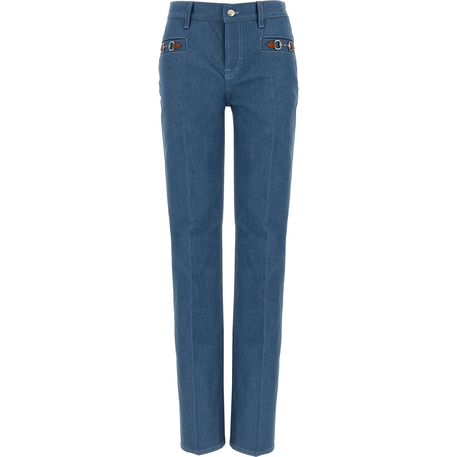 Blue Cotton Straight-Leg Jeans