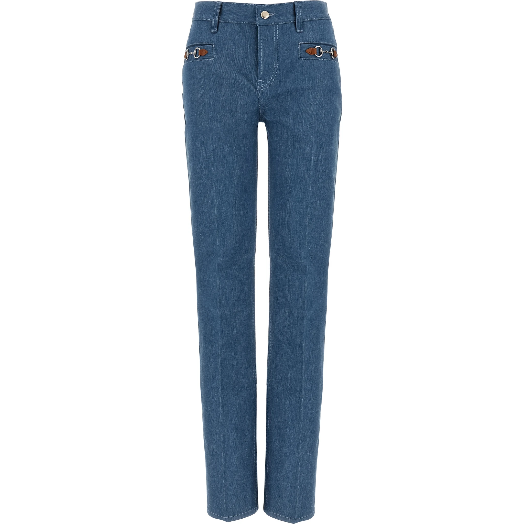 Blue Cotton Straight-Leg Jeans