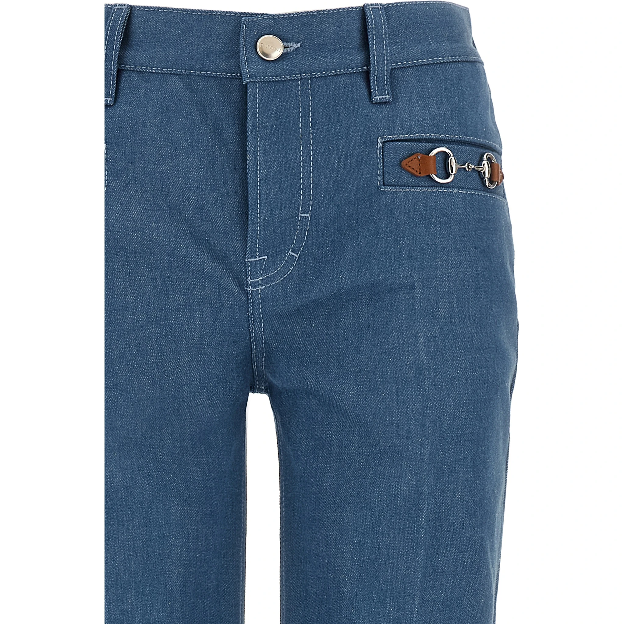 Blue Cotton Straight-Leg Jeans
