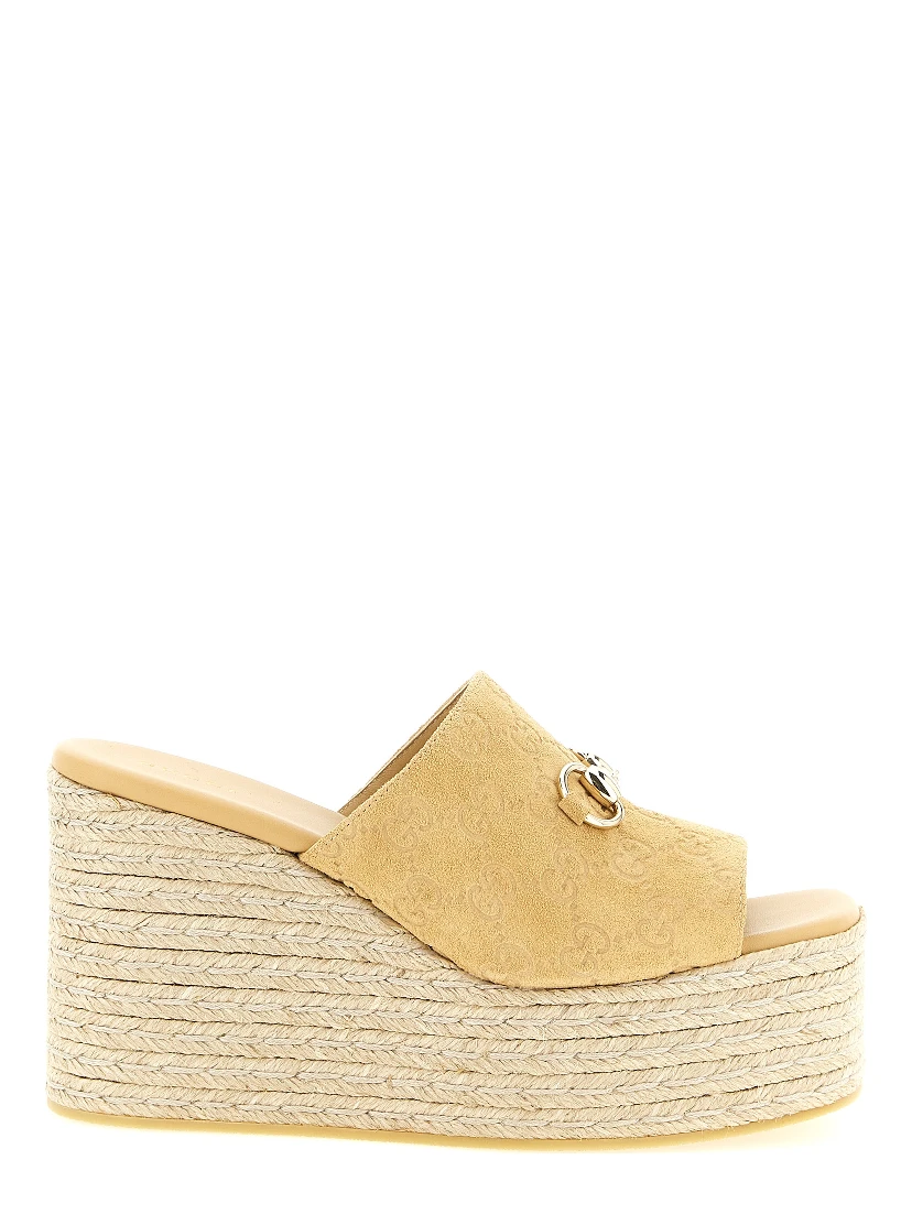 Beige Calfskin Wedge Sandals
