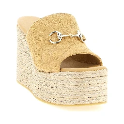 Beige Calfskin Wedge Sandals