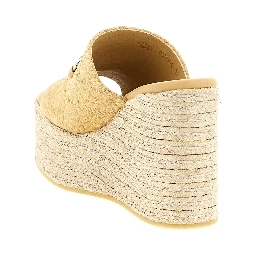 Beige Calfskin Wedge Sandals