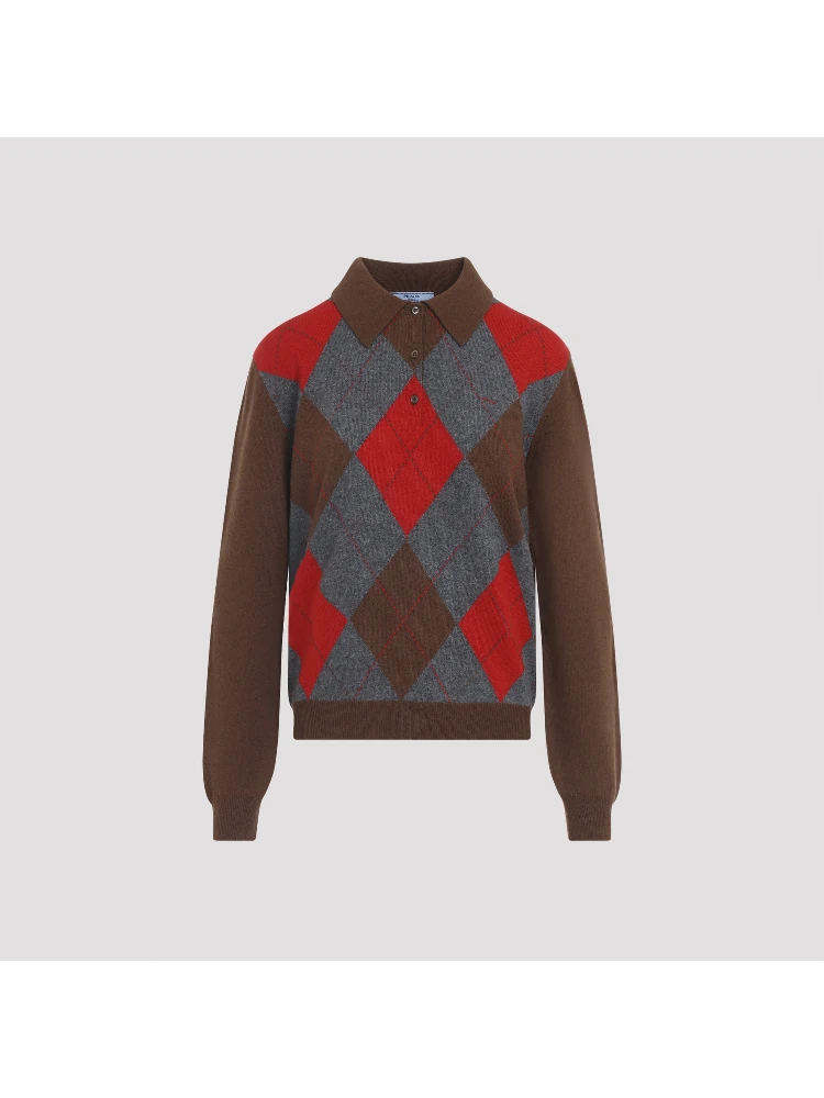 Prada Argyle Knit Polo Sweater