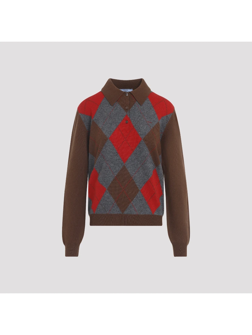 Prada Argyle Knit Polo Sweater