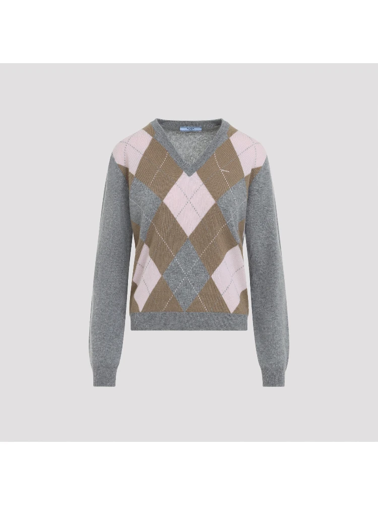 Prada Argyle V-Neck Sweater