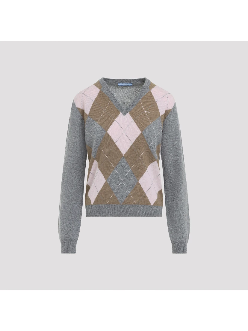 Prada Argyle V-Neck Sweater