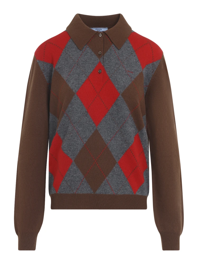 Prada Argyle Knit Polo Sweater alternative