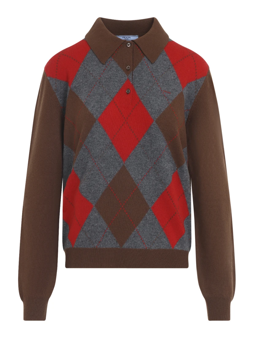 Prada Argyle Knit Polo Sweater