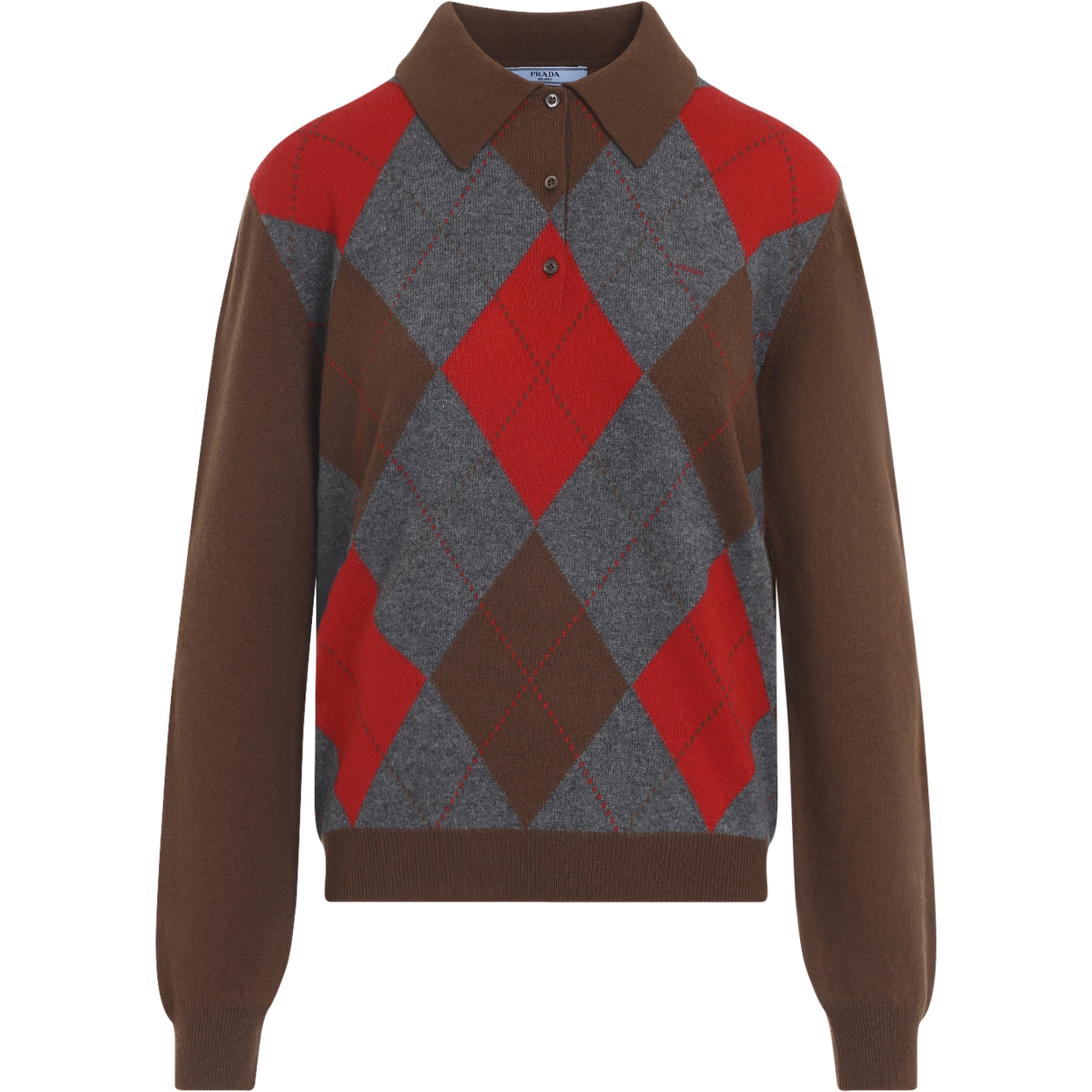 Prada Argyle Knit Polo Sweater