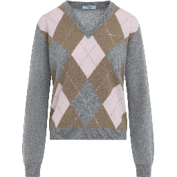 Prada Argyle V-Neck Sweater