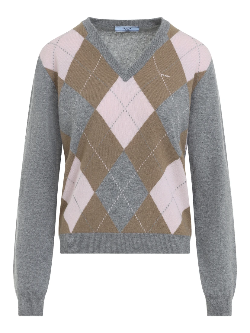 Prada Argyle V-Neck Sweater