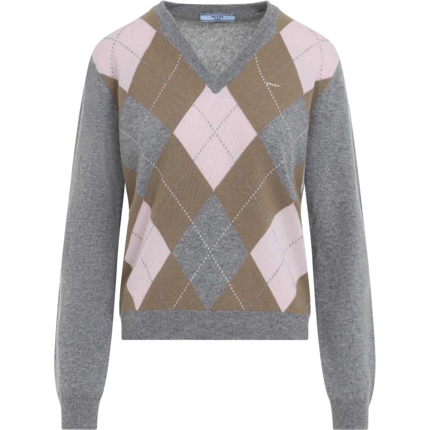 Prada Argyle V-Neck Sweater