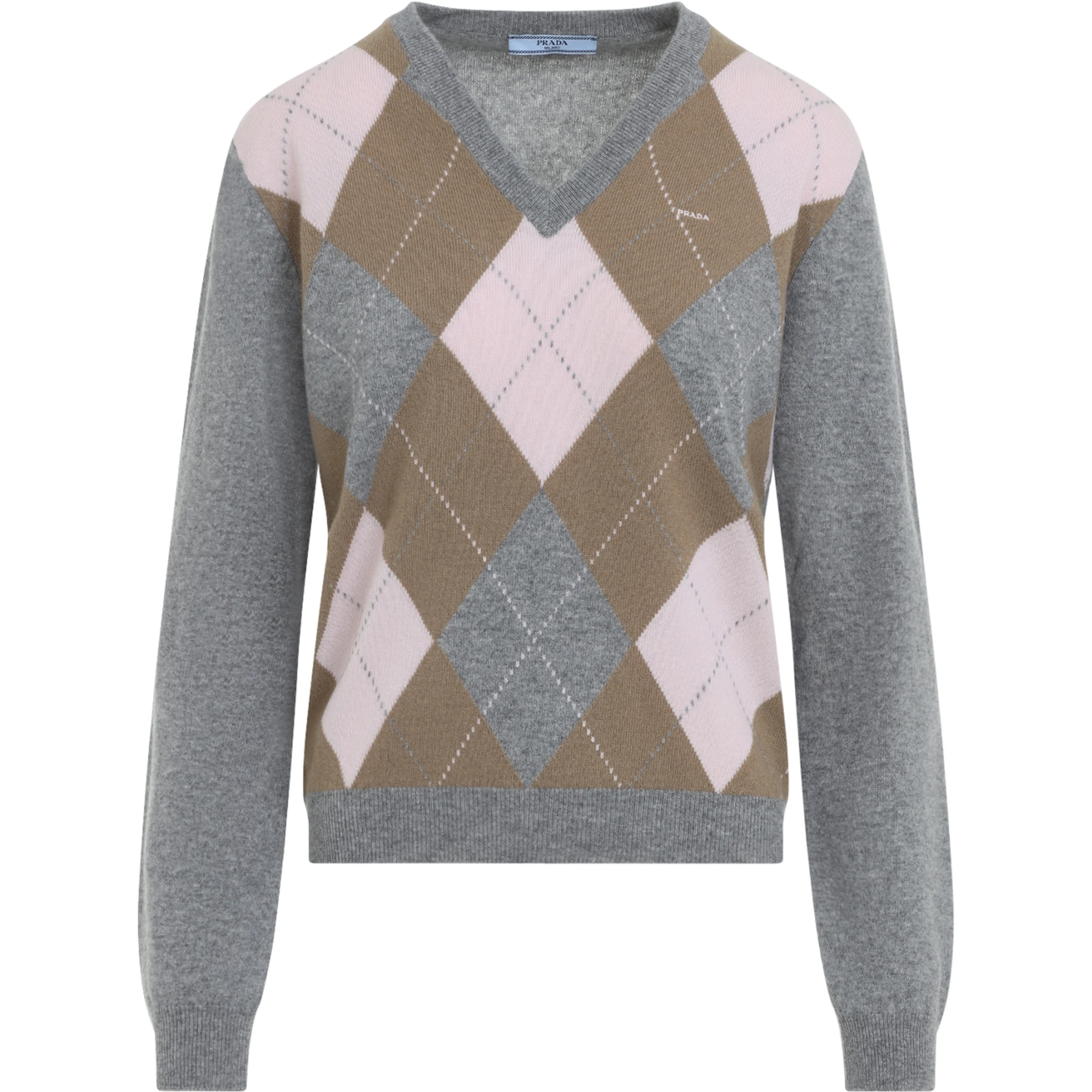 Prada Argyle V-Neck Sweater