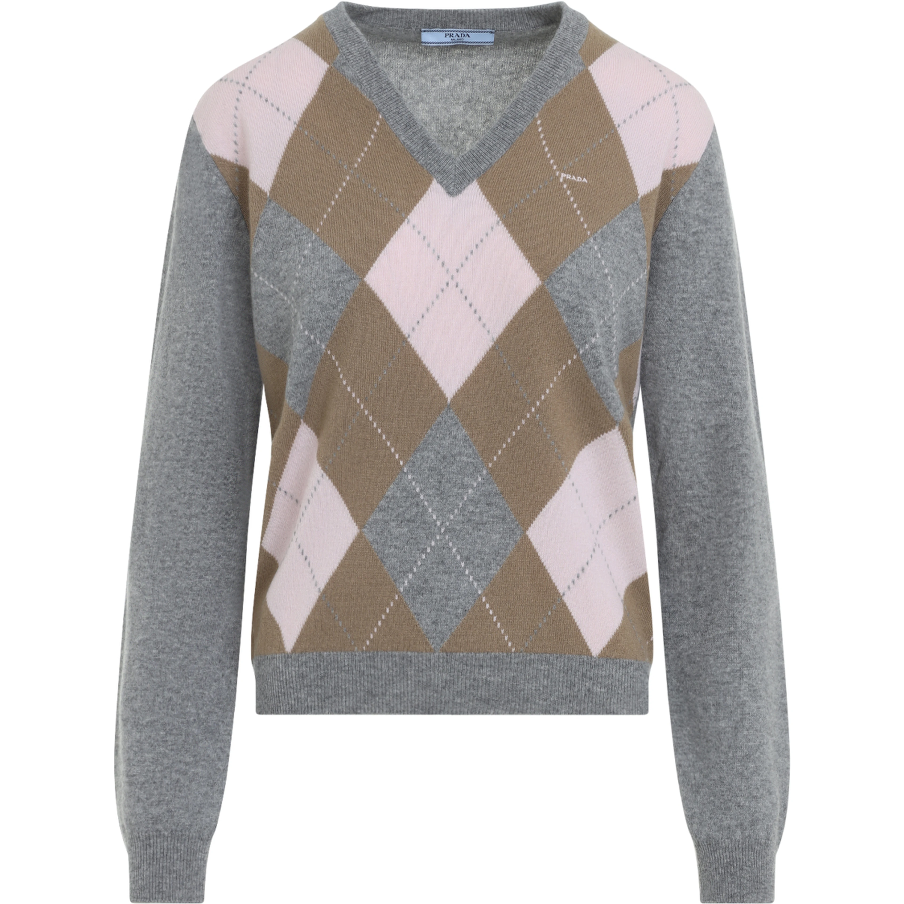 Prada Argyle V-Neck Sweater