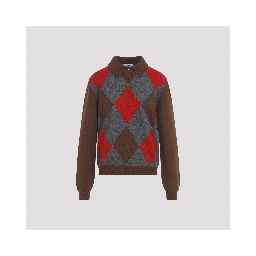 Prada Argyle Knit Polo Sweater